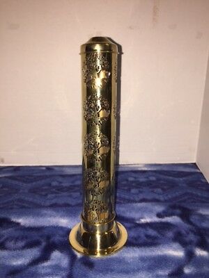 Brass Tower Incense Burner With Tree Of Life Cutouts.