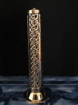 All Brass Tower Incense Burner With Scroll Work Cutout
